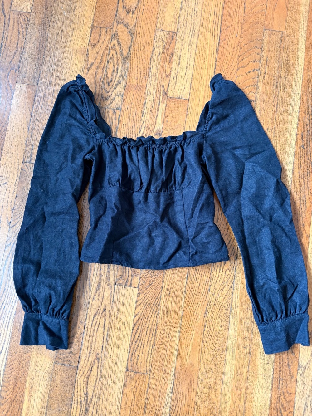 Reformation Black Long-Sleeve Square-Neck Peasant Top